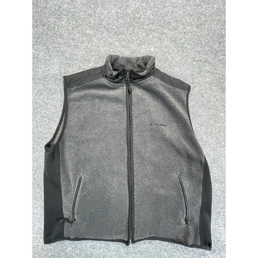 American Eagle Vest Mens XXL 2XL Gray Black Fleece Full Zip Pockets Performance